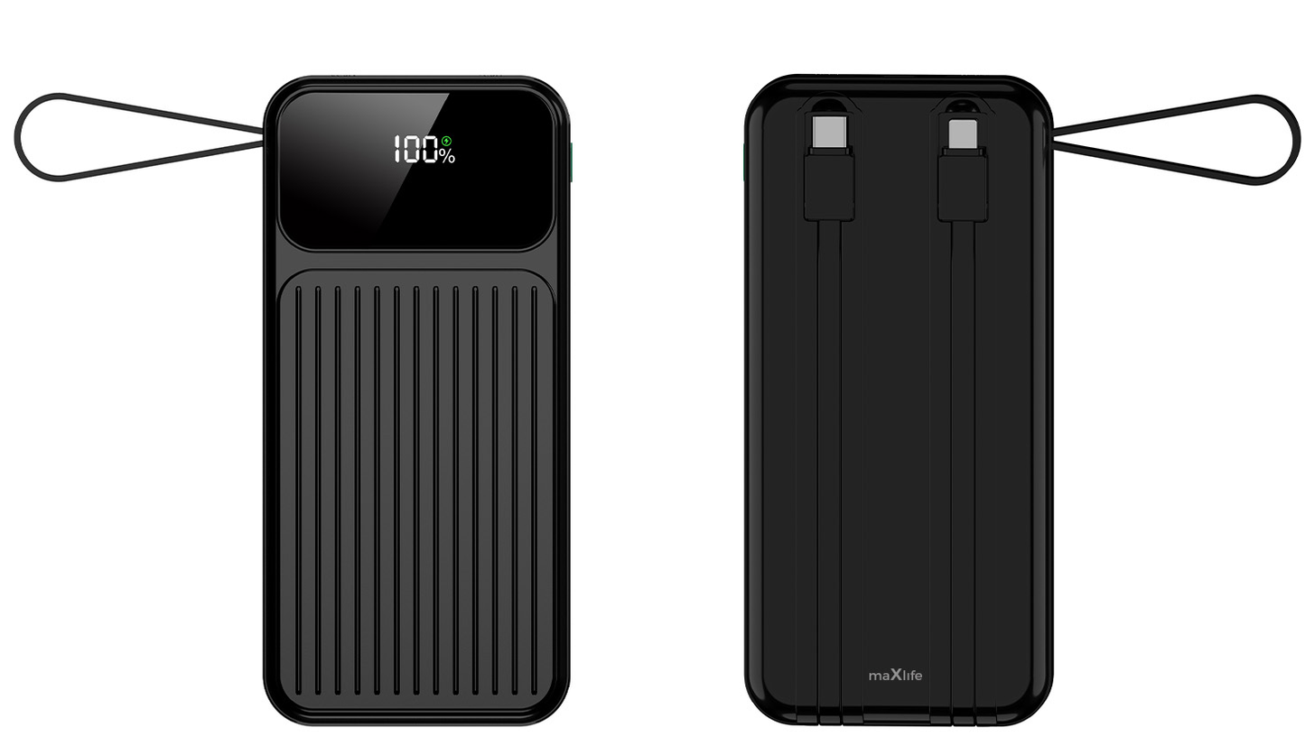 Eksterna baterija MaXlife MXPB-06, 10000mAh, 22.5W, QC + PD, 1 x Lightning - 2 x USB-A - 2 x USB-C, Crna