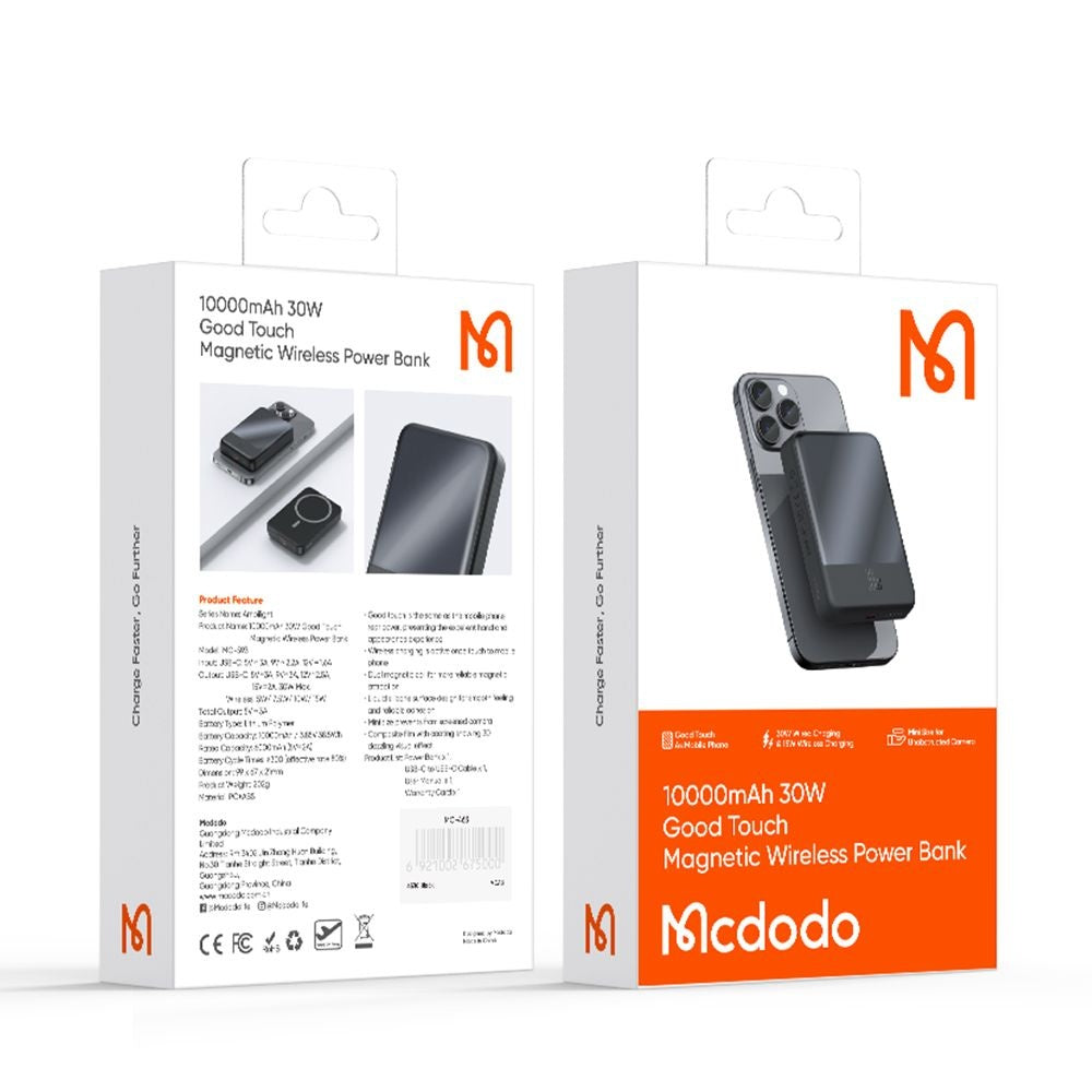 Spoljna bežična baterija McDodo MC-5931 Ambilight, 10000mAh, 30W, PD + FQI, 1 x QI - 1 x USB-C, Crna