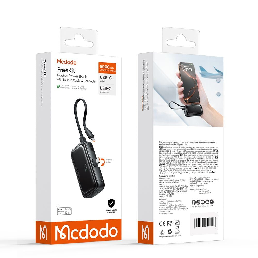 Eksterna baterija McDodo MC-7760 Freekit, 5000mAh, 22.5W, PD, 3 x USB-C, Crna