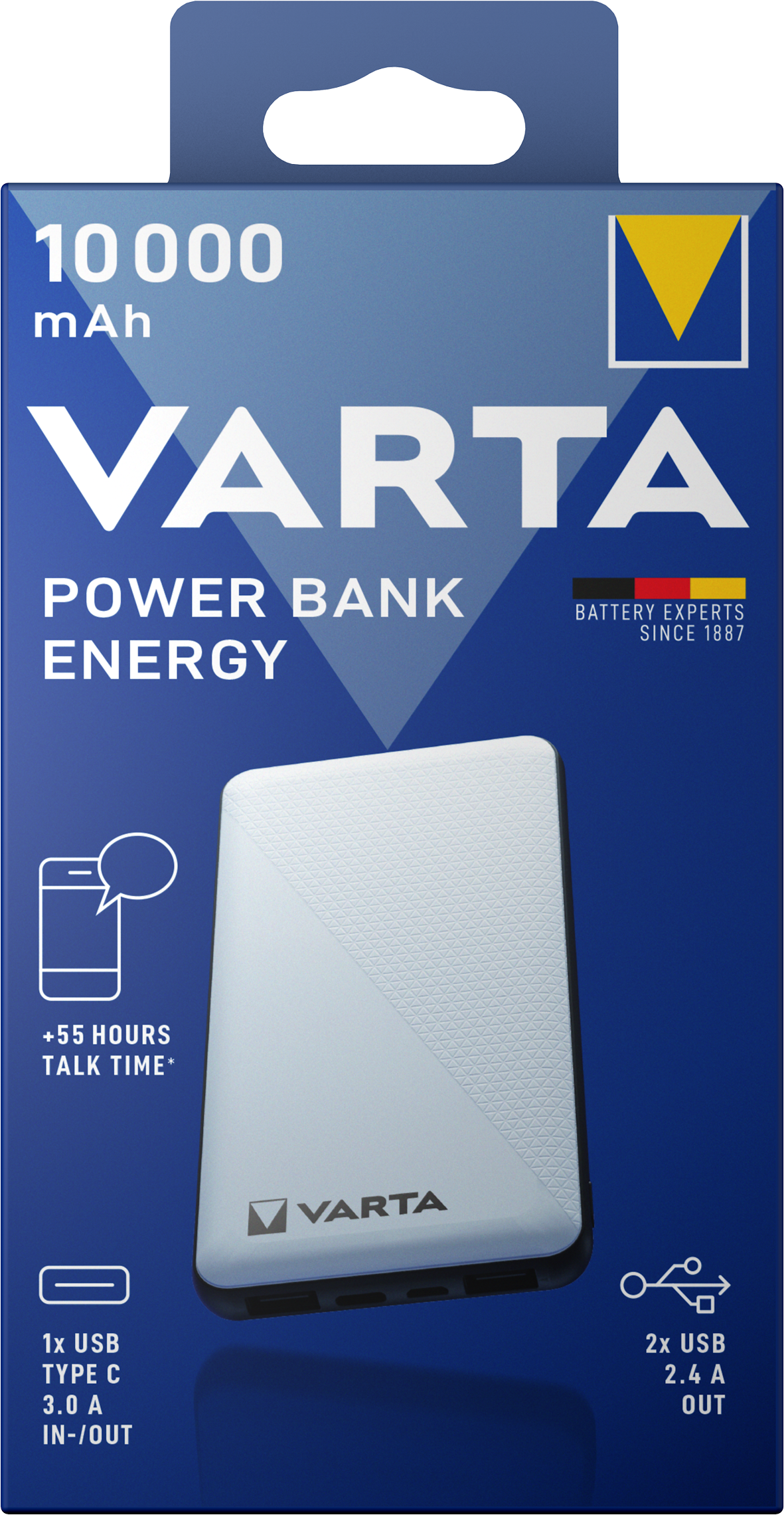 Eksterna baterija Varta Energy, 10000mAh, 15W, 1 x USB-C - 2 x USB-A, Bela