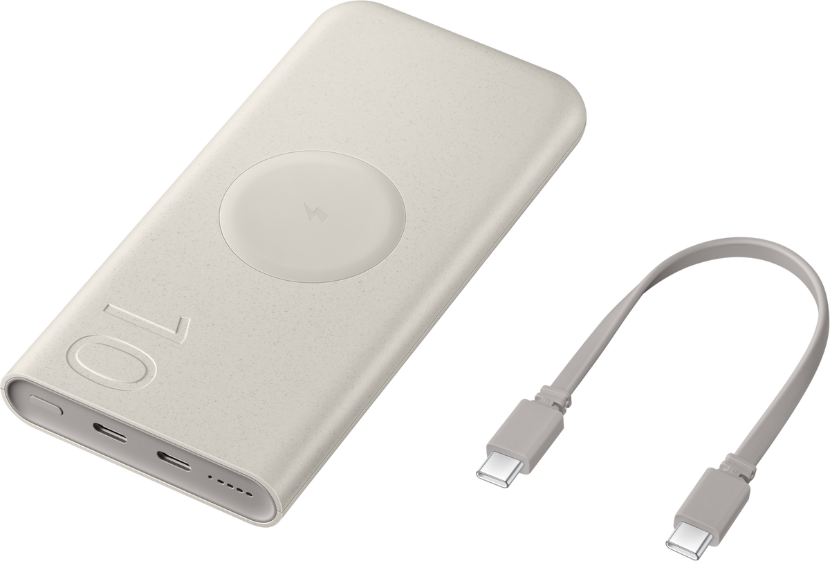 Spoljna Bežična Baterija Samsung, 10000mAh, 25W, PD + FQI, 1 x QI - 2 x USB-C, Bež EB-U2510XUEGEU