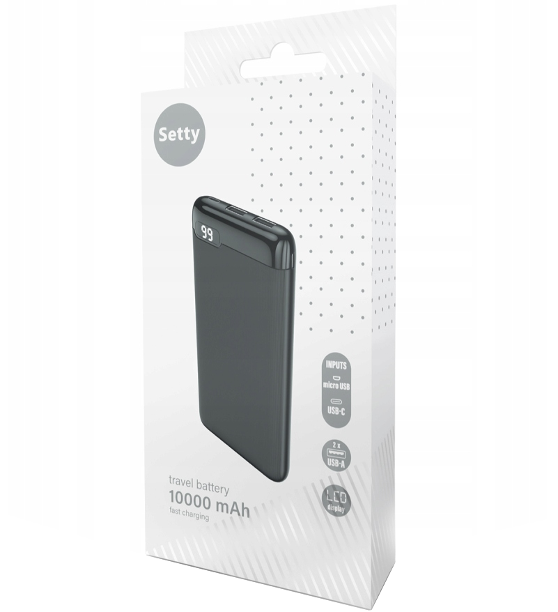 Spoljna baterija Setty SPBL-10, 10000mAh, 10W, 2 x USB-A, Crna