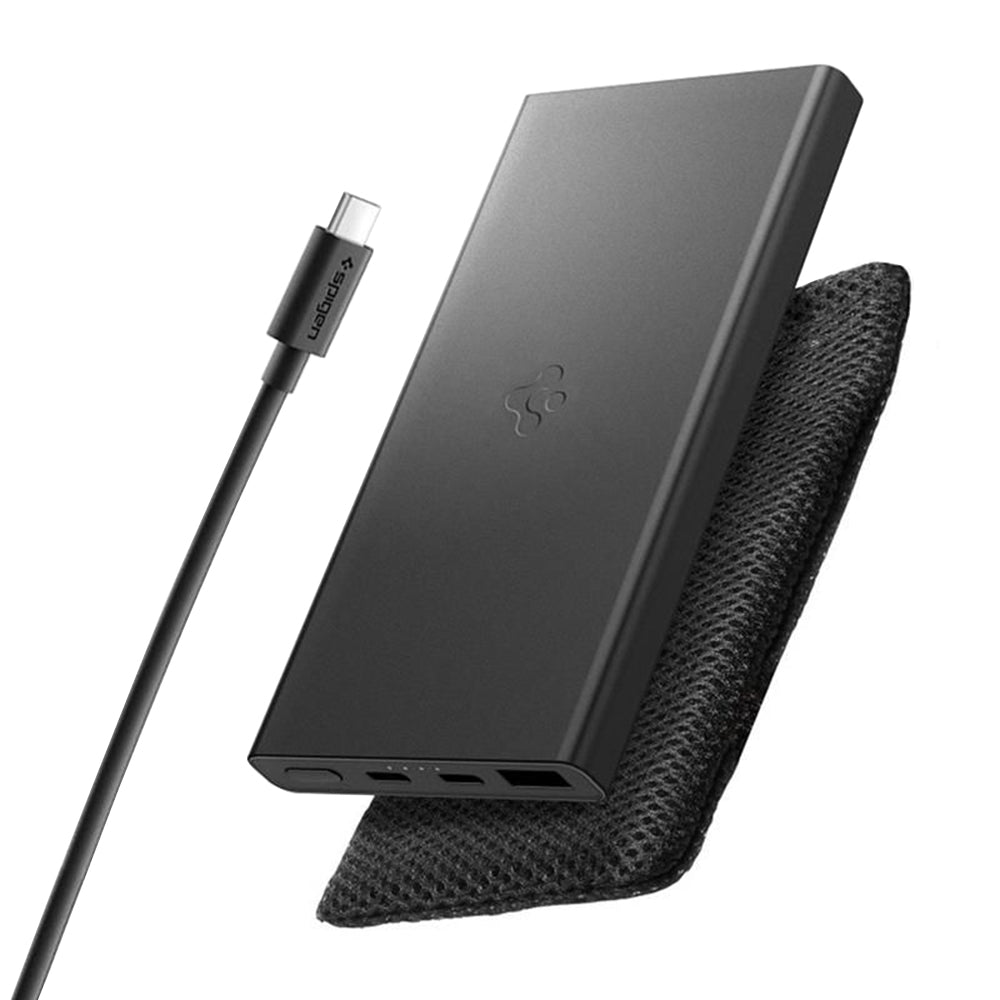 Spoljna baterija Spigen Essential, 10000mAh, 22.5W, QC + PD, 1 x USB-A - 2 x USB-C, Crna ABA09431