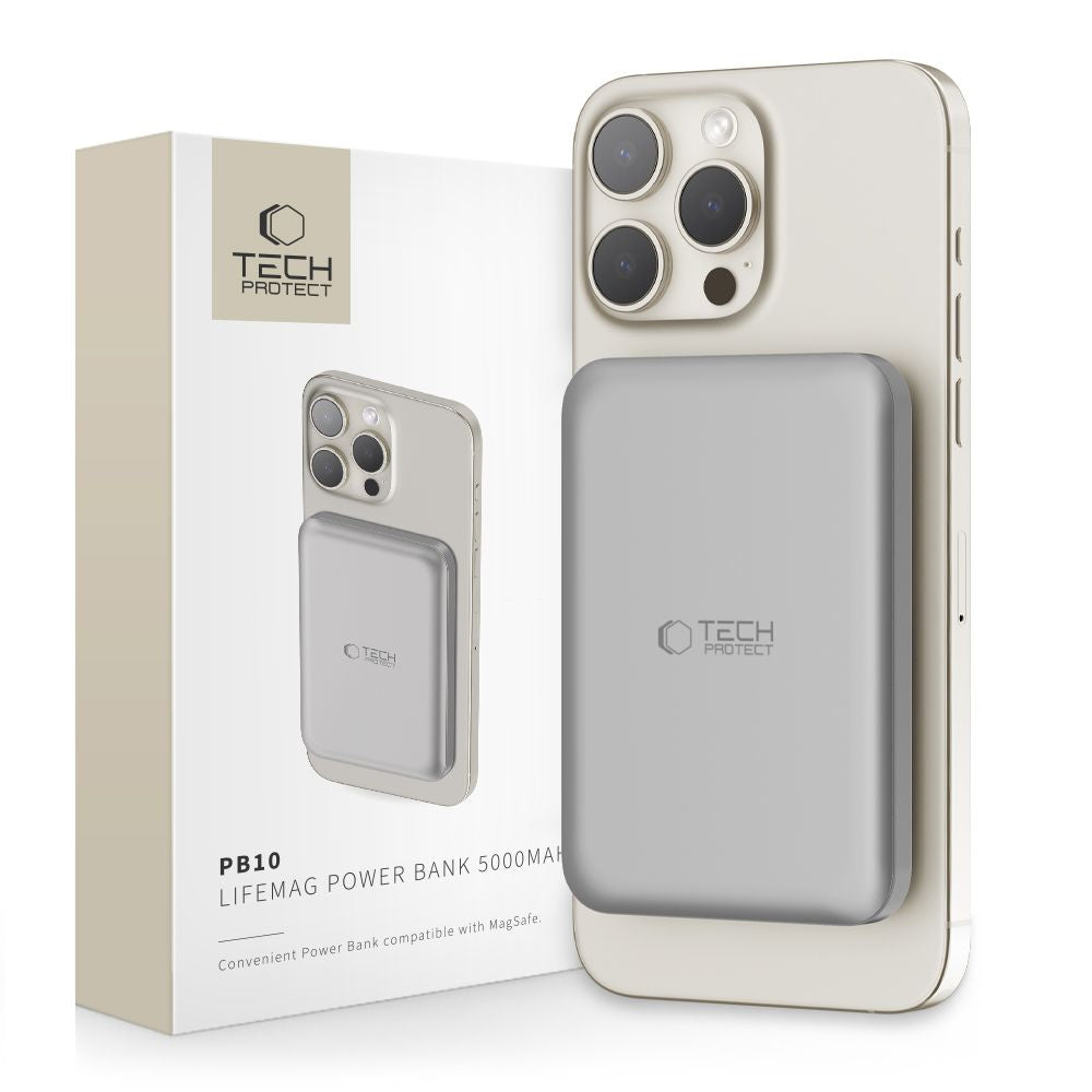 Eksterna baterija Wireless Tech-Protect PB10 LifeMag, 5000mAh, 15W, PD + FQI, 1 x QI - 1 x USB-C, Siva