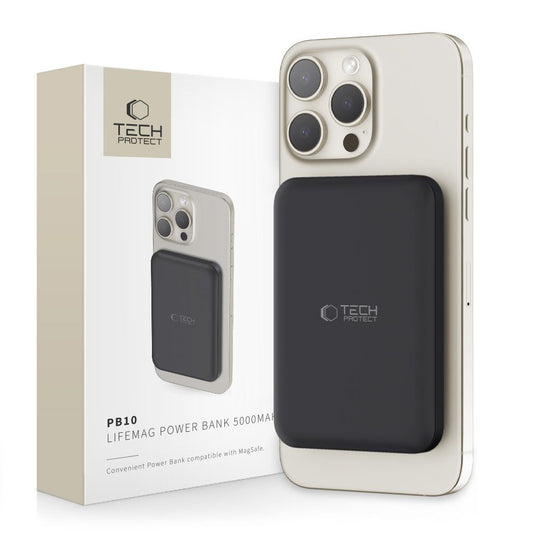 Eksterna Baterija Wireless Tech-Protect PB10 LifeMag, 5000mAh, 15W, PD + FQI, 1 x QI - 1 x USB-C, Crna