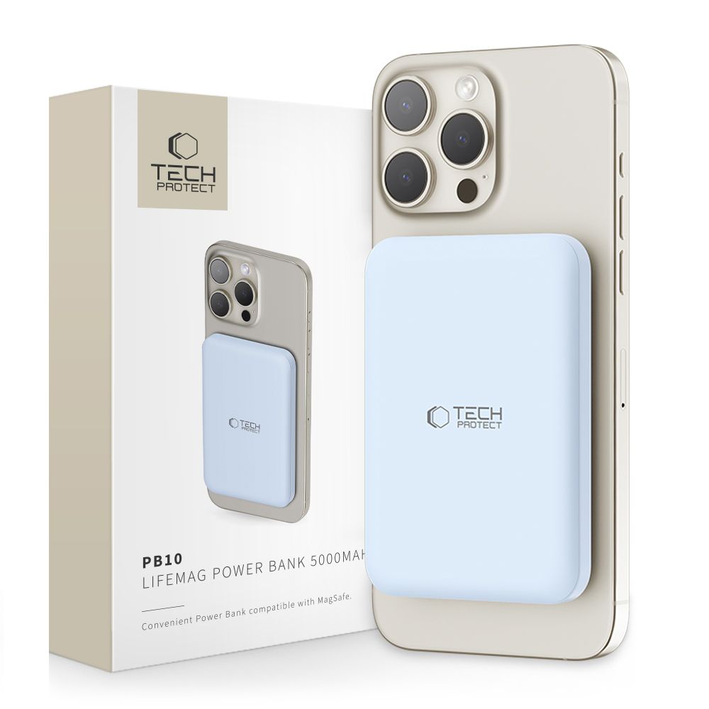 Eksterna Baterija Wireless Tech-Protect PB10 LifeMag, 5000mAh, 15W, PD + FQI, 1 x QI - 1 x USB-C, Plava
