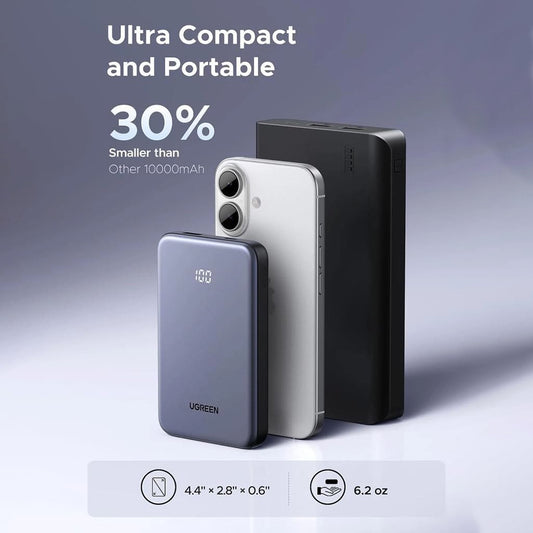 Eksterna baterija UGREEN 75131B, 10000mAh, 22.5W, QC + PD, 1 x USB-A - 1 x USB-C, Siva