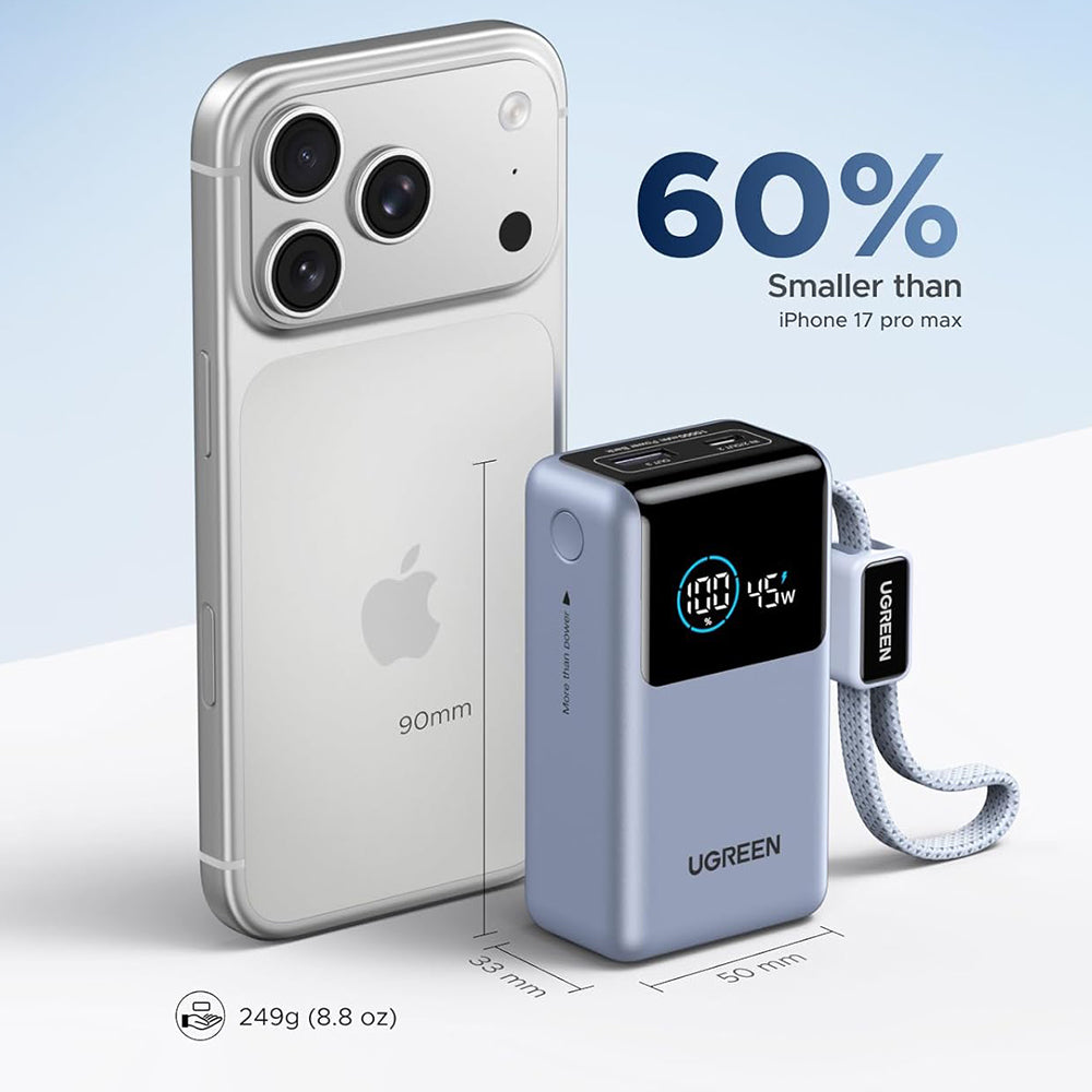 Eksterni punjač UGREEN Nexode Pro PB727 (75701B), 10000mAh, 55W, QC + PD, 1 x USB-A - 2 x USB-C, Siva
