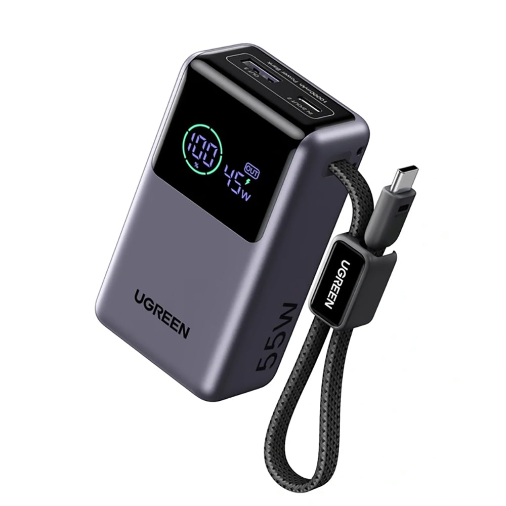 Eksterna baterija UGREEN Nexode Pro PB727 (85301B), 10000mAh, 55W, QC + PD, 1 x USB-A - 2 x USB-C, Siva