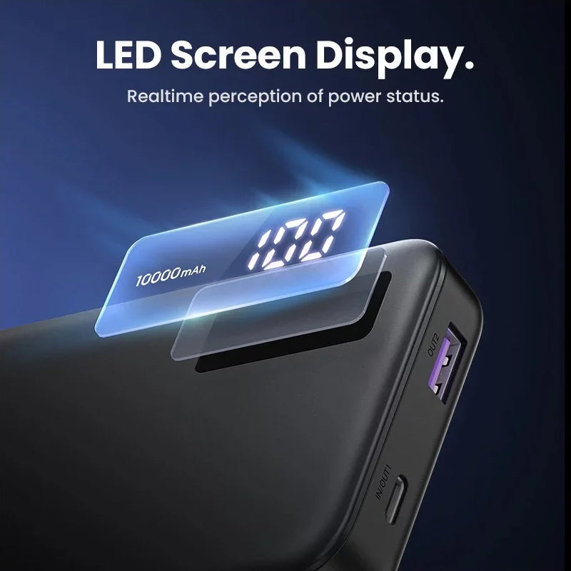 Spoljna baterija UGREEN PB311, 10000mAh, 22.5W, QC + PD, 1 x USB-C - 2 x USB-A, Crna