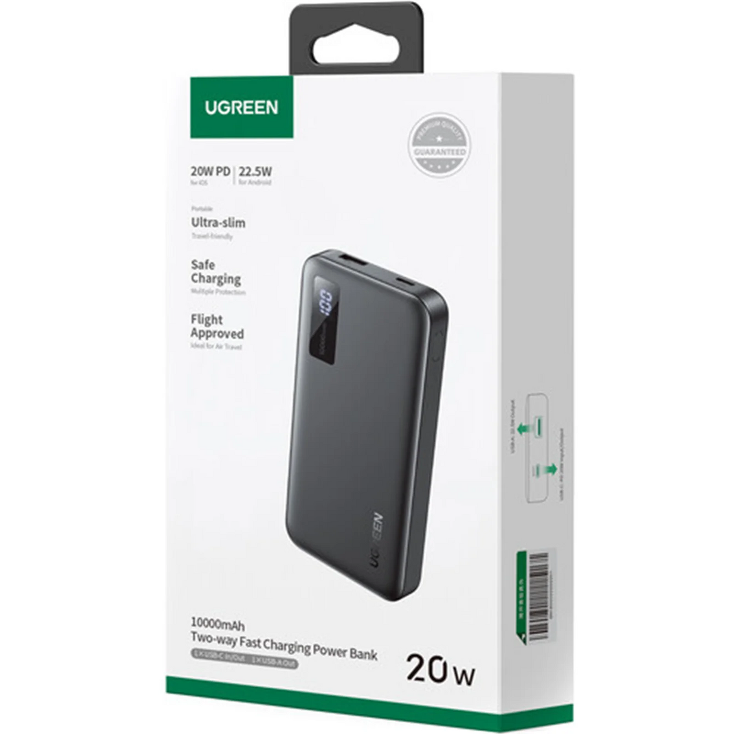 Spoljna baterija UGREEN PB311, 10000mAh, 22.5W, QC + PD, 1 x USB-C - 2 x USB-A, Crna