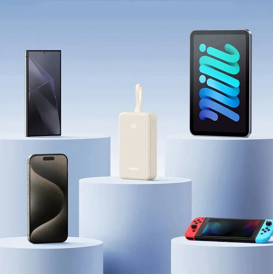 Eksterna baterija UGREEN PB521, 20000mAh, 30W, QC + PD, 1 x USB-A - 2 x USB-C, Bela
