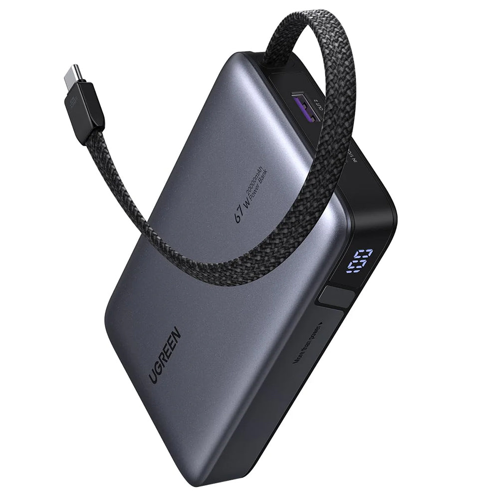 Eksterna baterija UGREEN PB550, 20000mAh, 67W, QC + PD, 1 x USB-A - 2 x USB-C, Siva