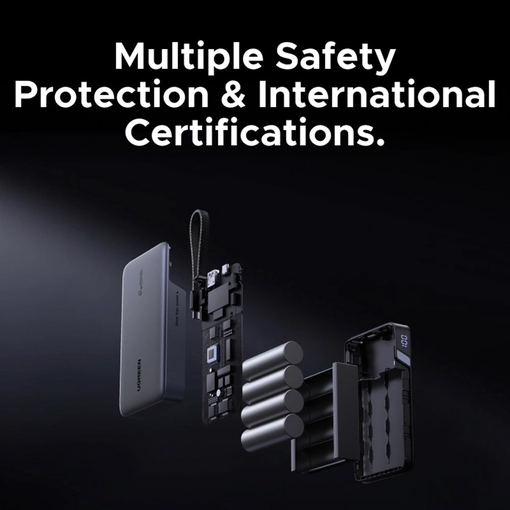 Eksterna baterija UGREEN PB550, 20000mAh, 67W, QC + PD, 1 x USB-A - 2 x USB-C, Siva