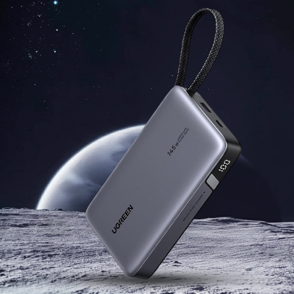 Eksterna baterija UGREEN PB551 (55992), 20000mAh, 145W, QC + PD, 1 x USB-A - 2 x USB-C, Siva