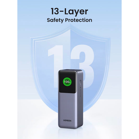 Spoljna baterija UGREEN PB722, 25000mAh, 200W, QC + PD, 1 x USB-A - 2 x USB-C, Siva