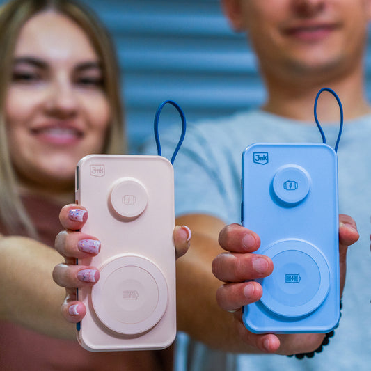Spoljna Baterija Wireless 3MK PastelUp, 10000mAh, 22.5W, QC + PD + FQI, 1 x USB-A - 1 x USB-C - 2 x QI, Plava