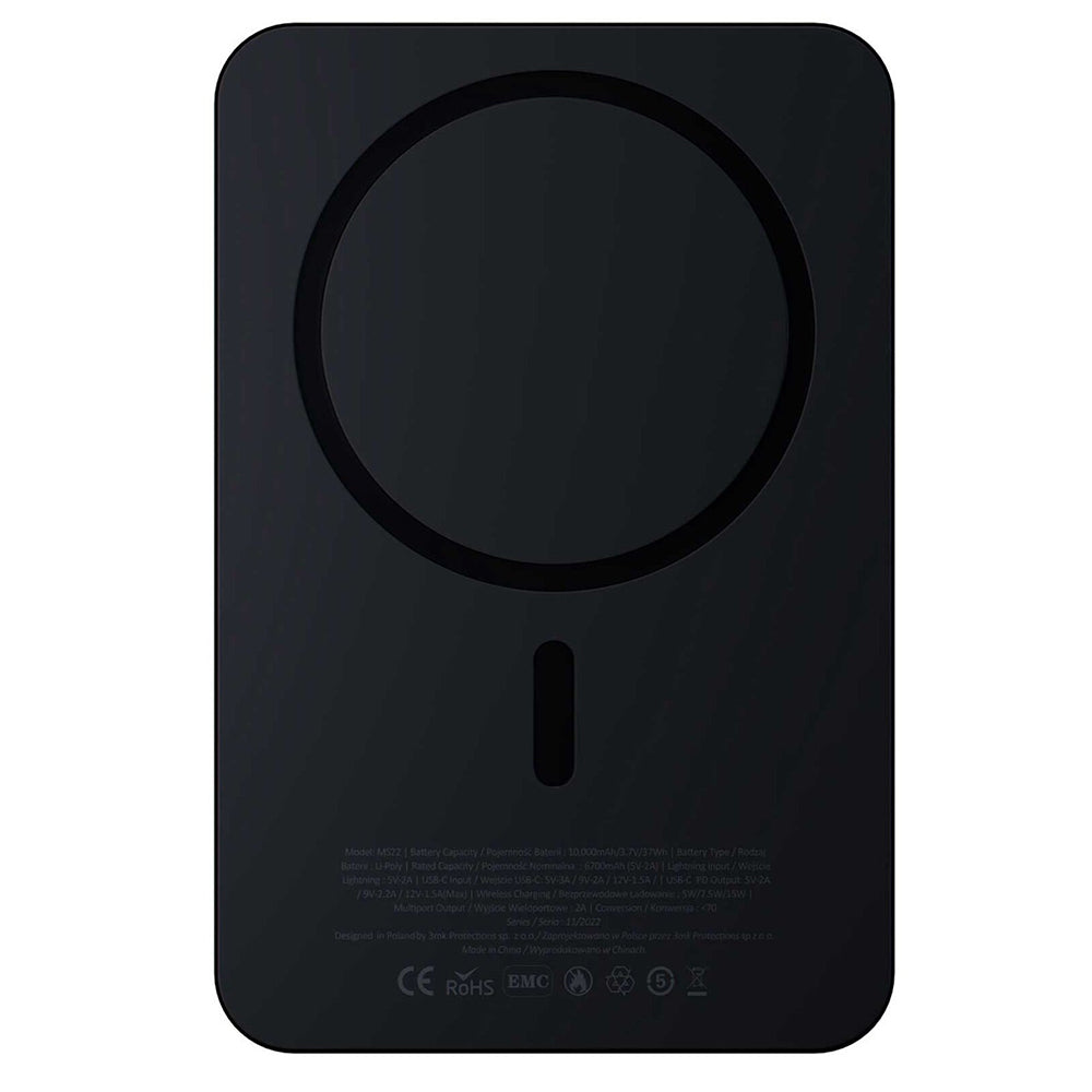 Spoljna baterija Wireless 3MK MagSynergy Ni+, 5000mAh, 22.5W, PD + FQI, 1 x QI - 1 x USB-C, Crna