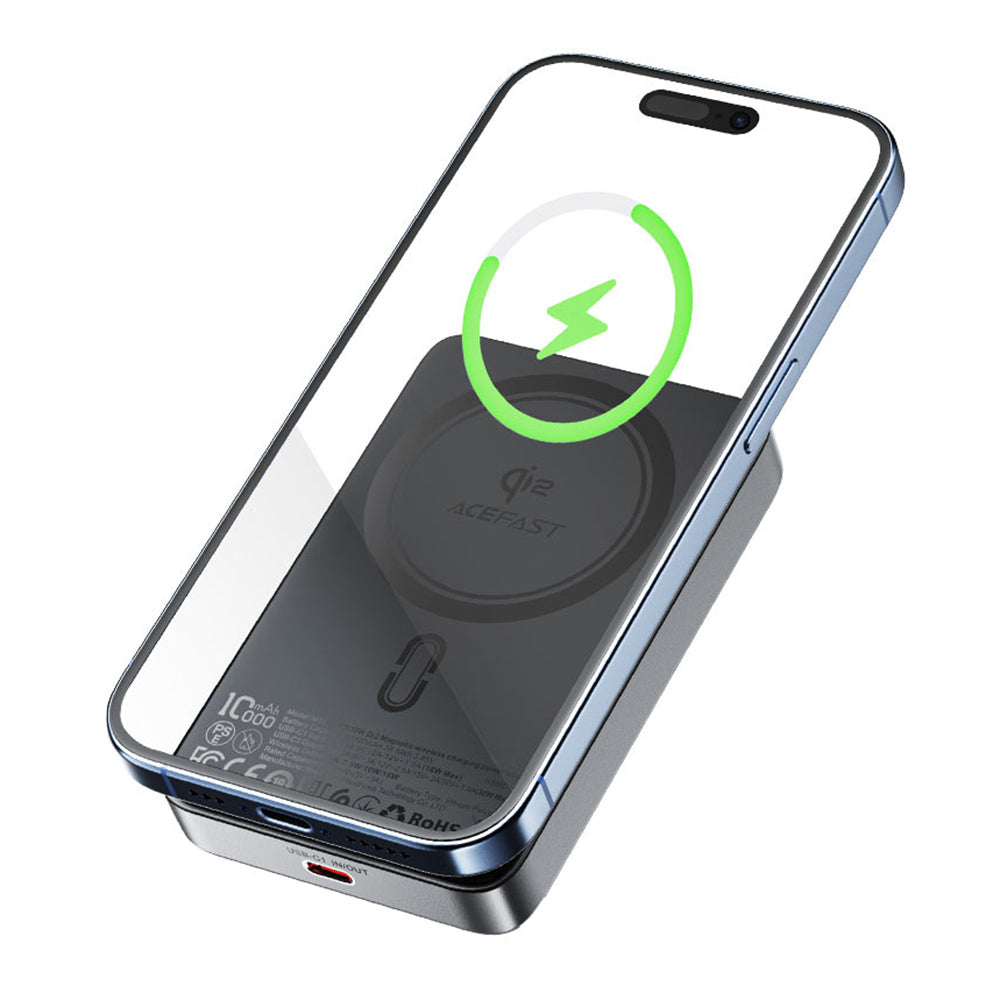 Bežična eksterna baterija Acefast M11, 10000mAh, 30W, PD + FQI, 1 x QI - 1 x USB-C, Crna