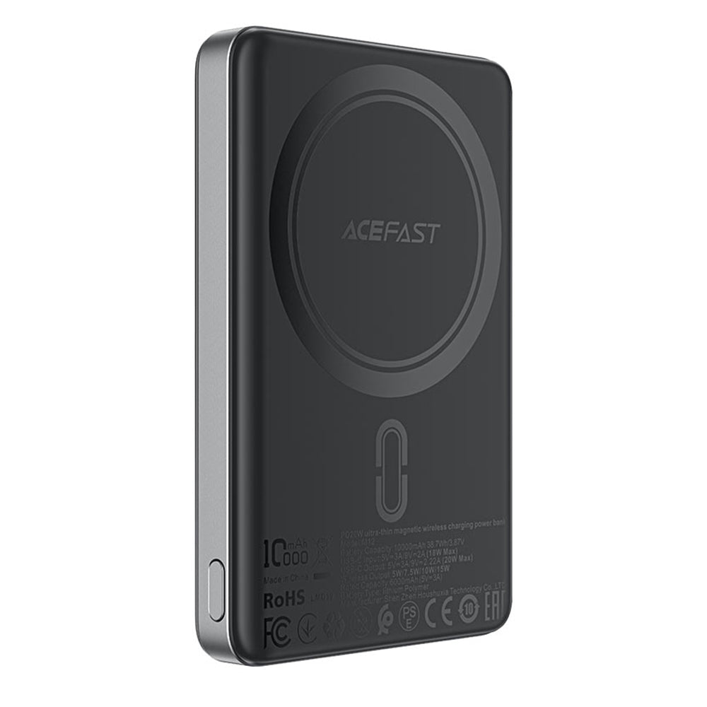 Spoljna bežična baterija Acefast M12, 10000mAh, 20W, PD + FQI, 1 x QI - 1 x USB-C, Crna