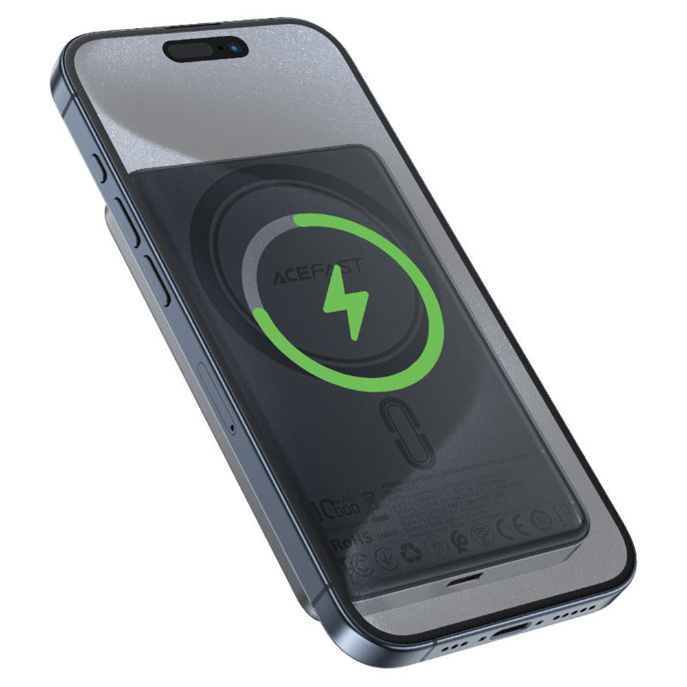 Spoljna bežična baterija Acefast M12, 10000mAh, 20W, PD + FQI, 1 x QI - 1 x USB-C, Crna