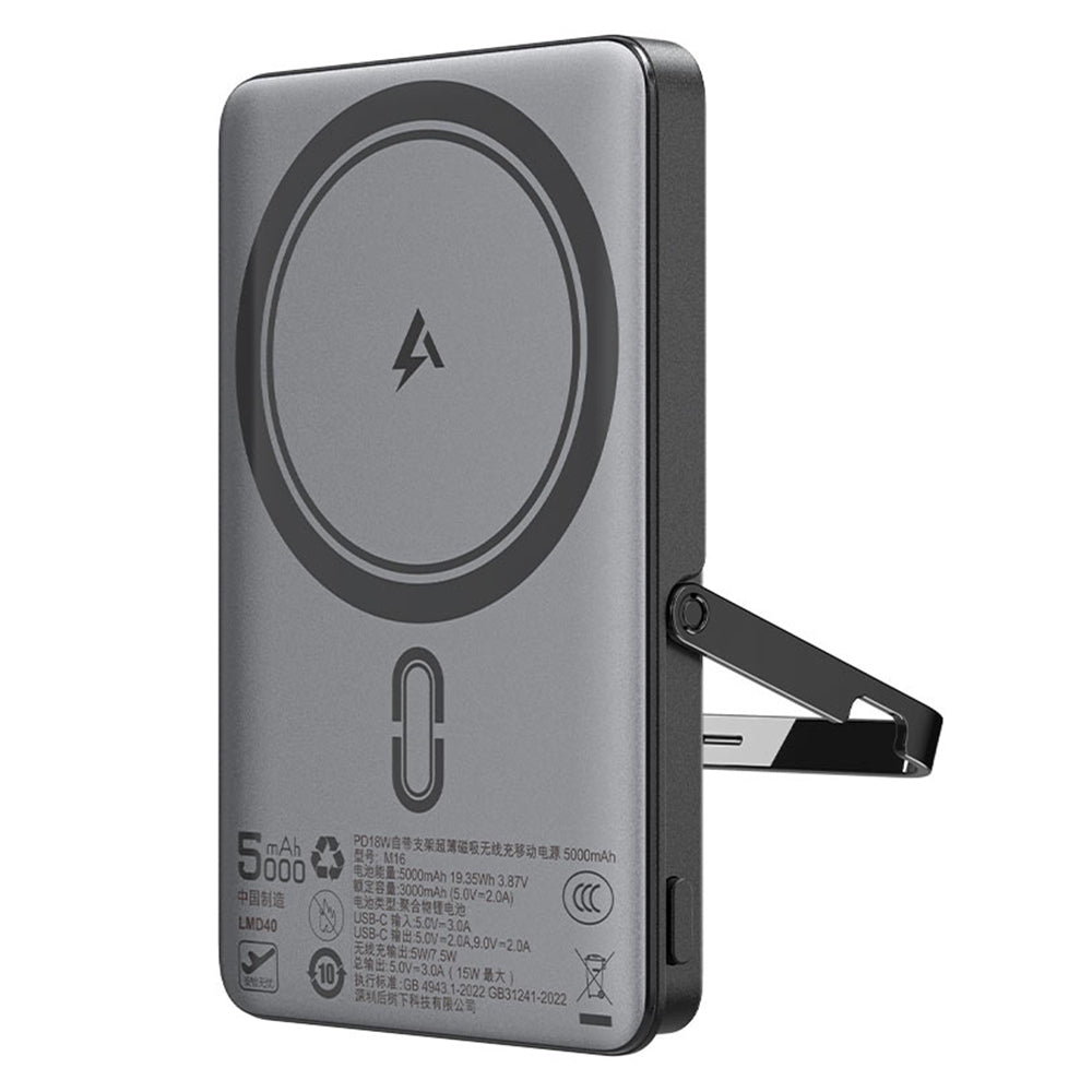 Spoljna baterija Wireless Acefast M16, 5000mAh, 18W, PD + FQI, 1 x QI - 1 x USB-C, Crna