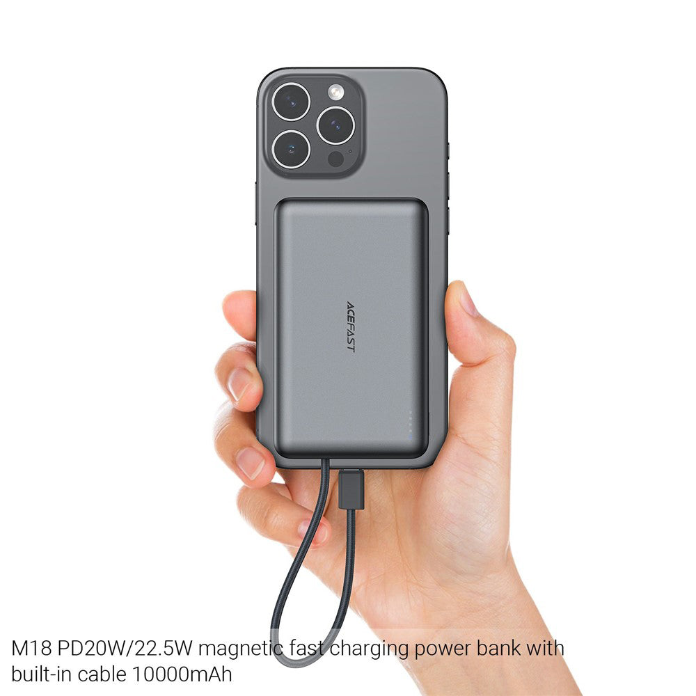 Baterija Eksterna Wireless Acefast M18, 10000mAh, 22.5W, PD + FQI, 1 x QI - 2 x USB-C, Crna