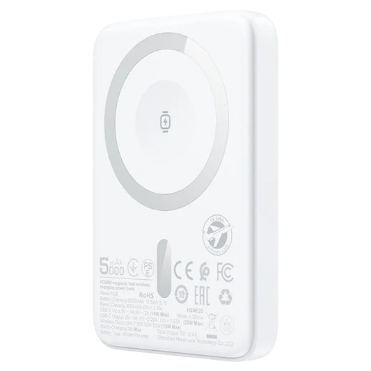 Spoljna baterija Wireless Acefast M25, 5000mAh, 20W, PD + FQI, 1 x QI - 1 x USB-C, Bela