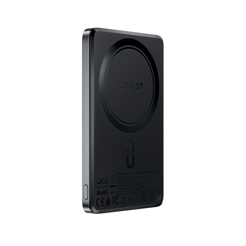 Spoljna baterija Wireless Acefast M8, 5000mAh, 18W, PD + FQI, 1 x QI - 1 x USB-C, Crna