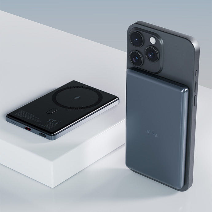 Spoljna bežična baterija Allity. APB-300, 5000mAh, 20W, PD + FQI, 1 x QI - 1 x USB-C, Siva