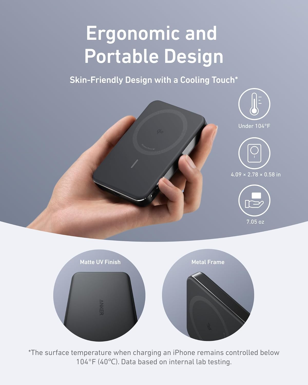 Spoljna bežična baterija Anker MagGo Slim, 10000mAh, 30W, PD + FQI, 1 x QI - 1 x USB-C, Crna A1664H11