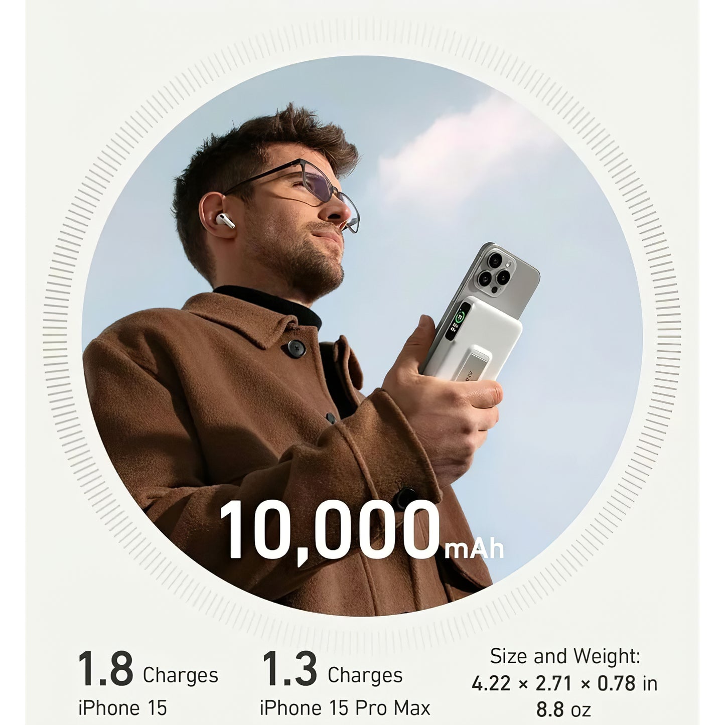 Eksterna baterija bežična Anker MagGo, 10000mAh, 27W, PD + FQI, 1 x QI - 1 x USB-C, bela A1654G21