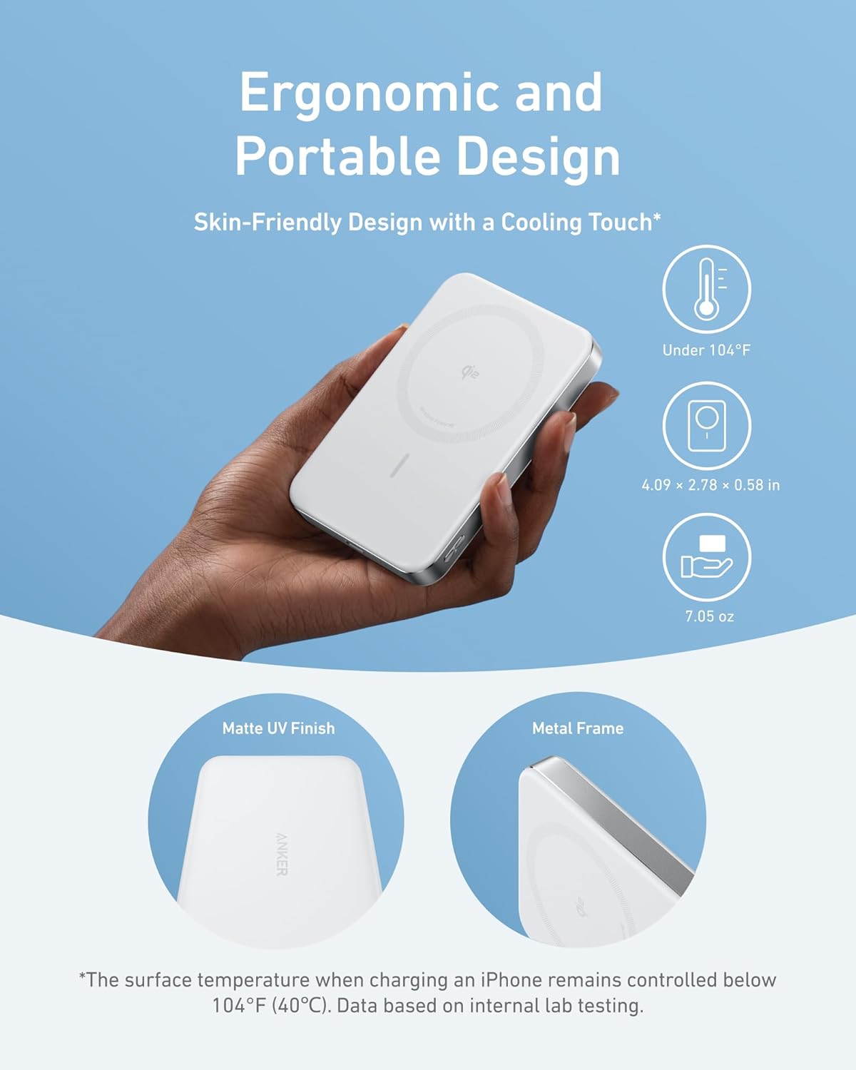 Spoljna bežična baterija Anker MagGo Slim, 10000mAh, 30W, PD + FQI, 1 x QI - 1 x USB-C, Bela A1664H21