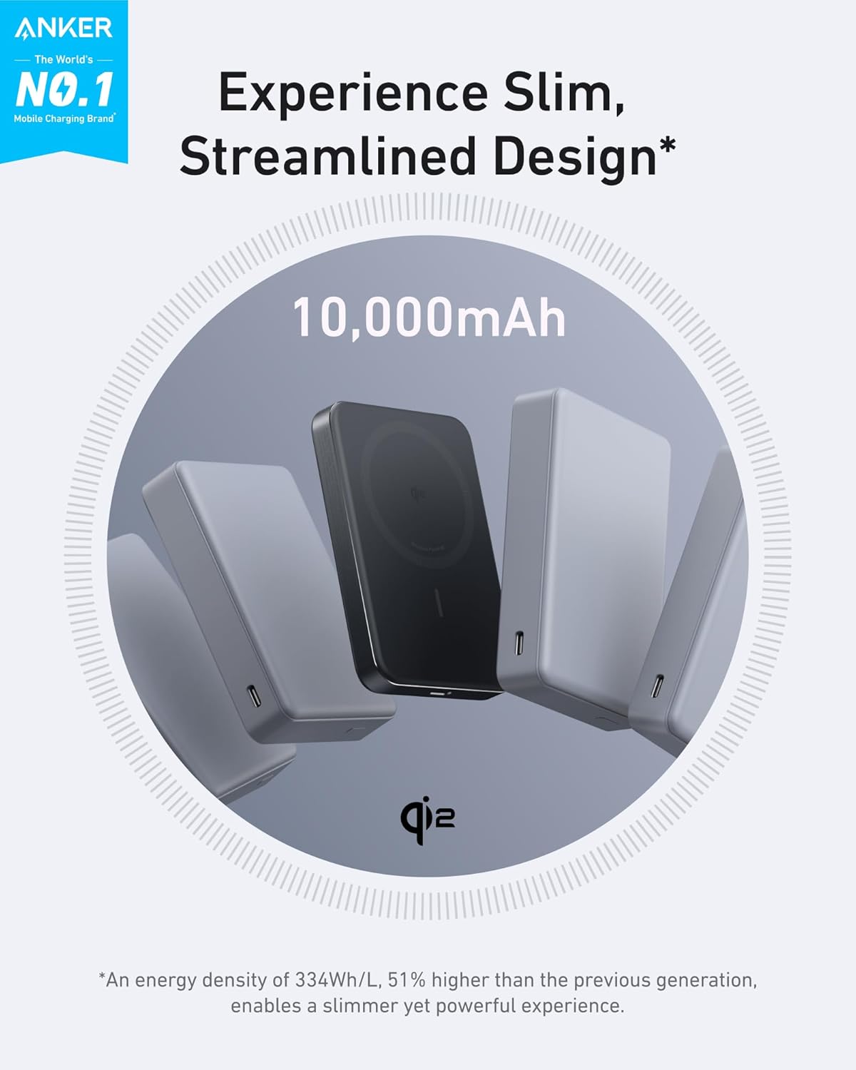 Spoljna bežična baterija Anker MagGo Slim, 10000mAh, 30W, PD + FQI, 1 x QI - 1 x USB-C, Crna A1664H11