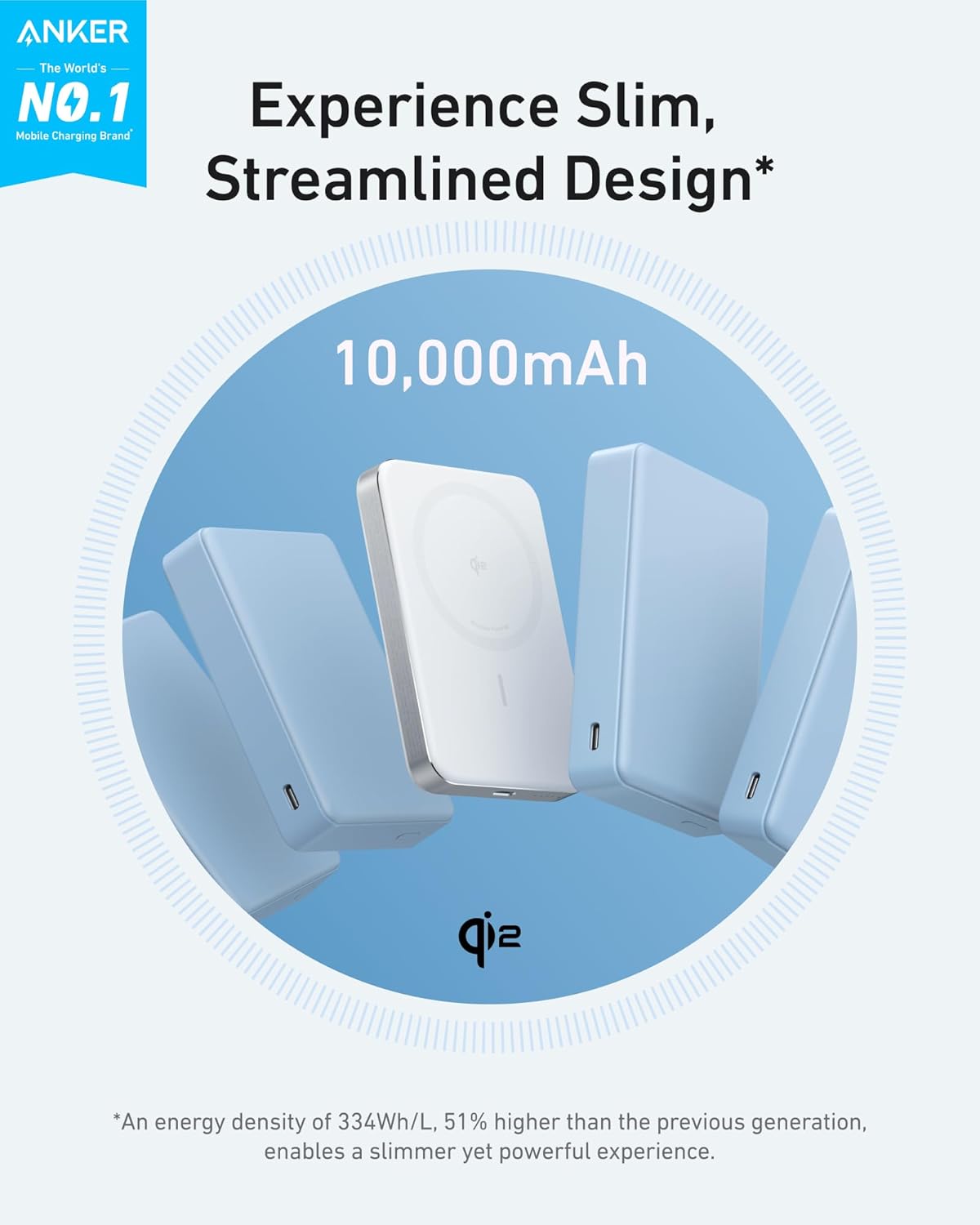 Spoljna bežična baterija Anker MagGo Slim, 10000mAh, 30W, PD + FQI, 1 x QI - 1 x USB-C, Bela A1664H21