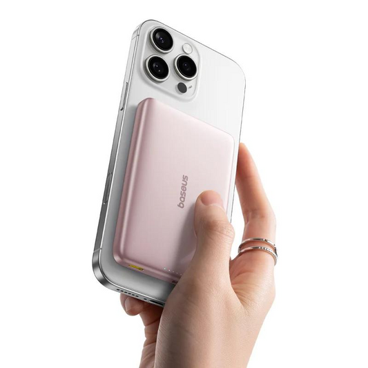 Spoljna baterija Wireless Baseus PicoGo AM41, 10000mAh, 27W, PD + FQI, 1 x QI - 1 x USB-C, Roze E0027202