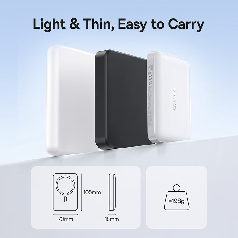 Bežična eksterna baterija Baseus EnerFill FM11, 10000mAh, 30W, PD + FQI, 1 x QI - 1 x USB-C, Bela