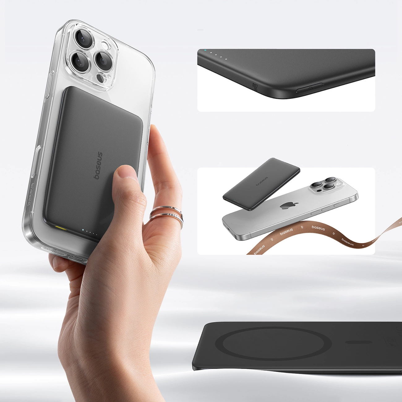 Spoljna bežična baterija Baseus PicoGo AM41, 5000mAh, 20W, PD + FQI, 1 x QI - 1 x USB-C, Crna