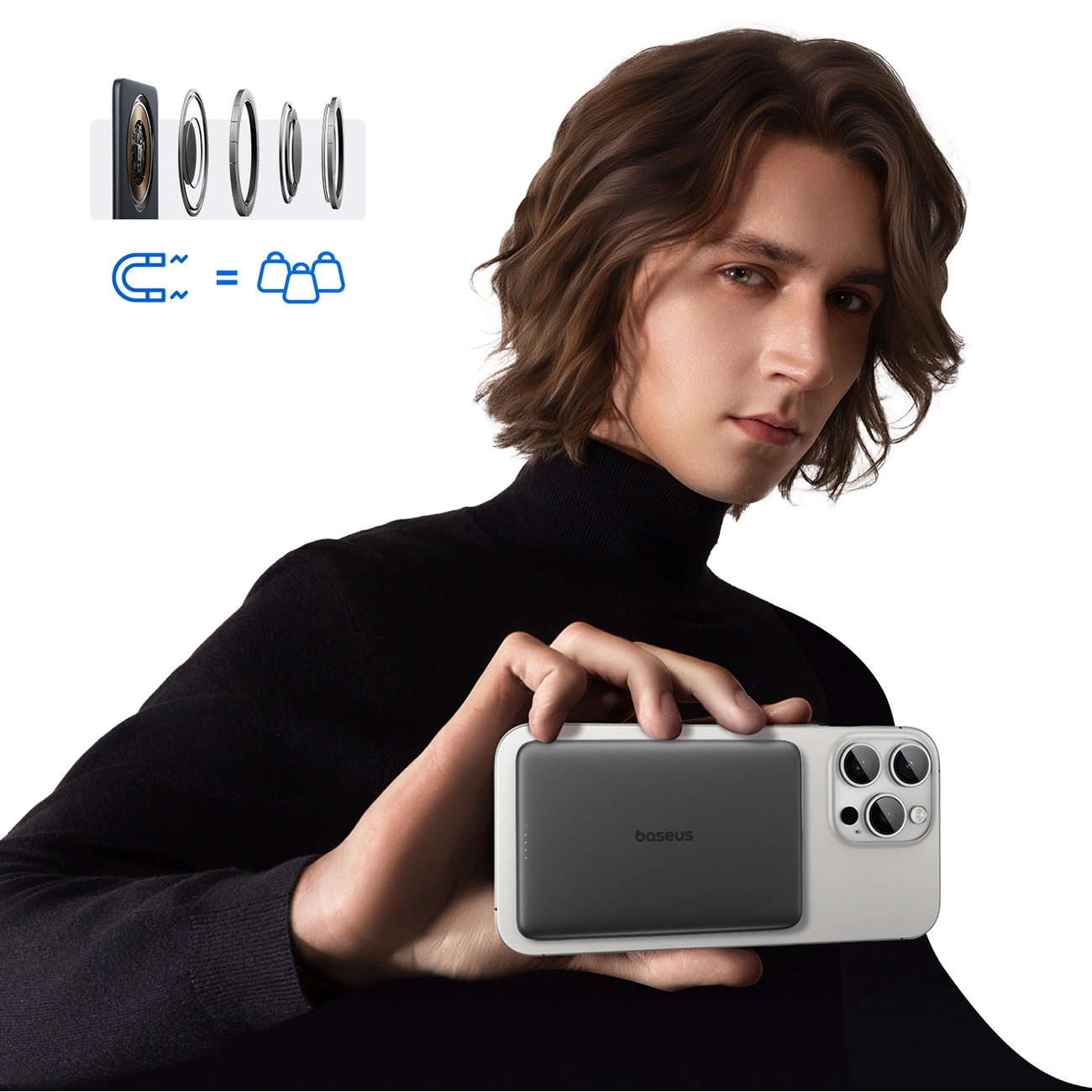 Spoljna bežična baterija Baseus PicoGo AM41, 5000mAh, 20W, PD + FQI, 1 x QI - 1 x USB-C, Crna