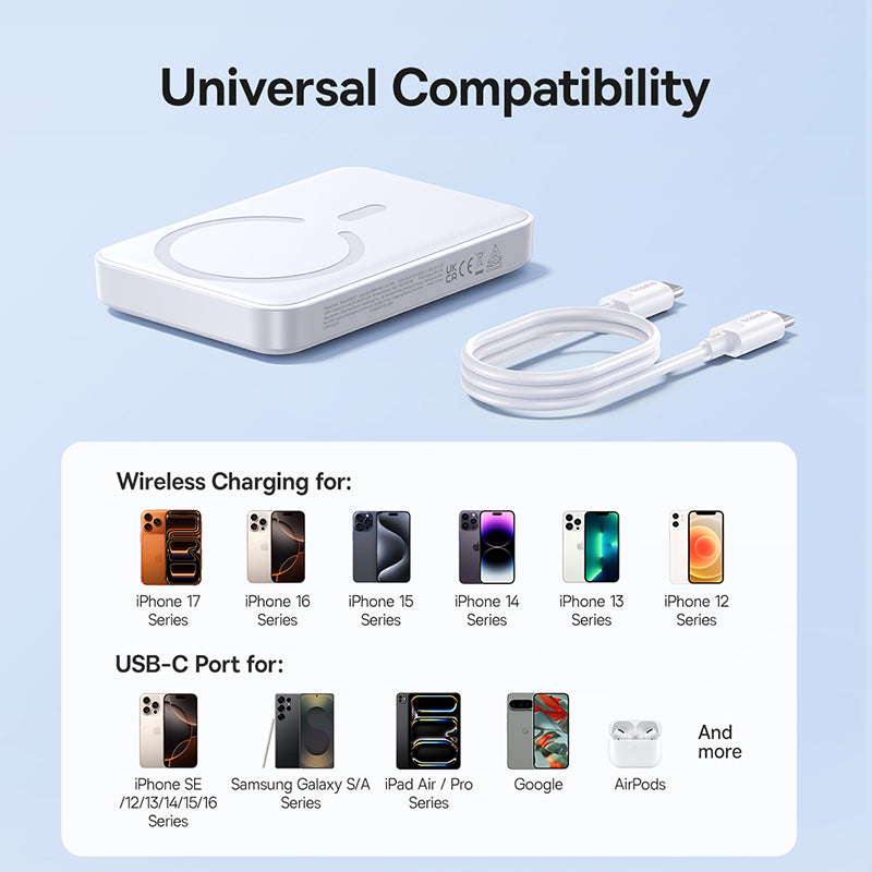 Bežična eksterna baterija Baseus EnerFill FM11, 10000mAh, 30W, PD + FQI, 1 x QI - 1 x USB-C, Bela