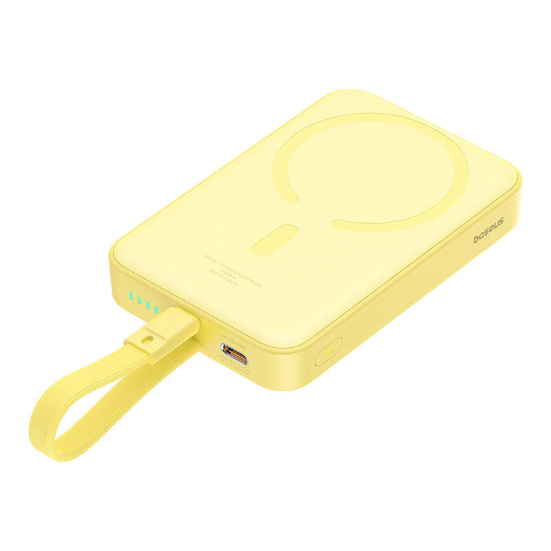 Spoljna bežična baterija Baseus Magnetic Mini, 10000mAh, 20W, PD + FQI, 1 x Lightning - 1 x QI - 1 x USB-C, Žuta P10022109Y23-00