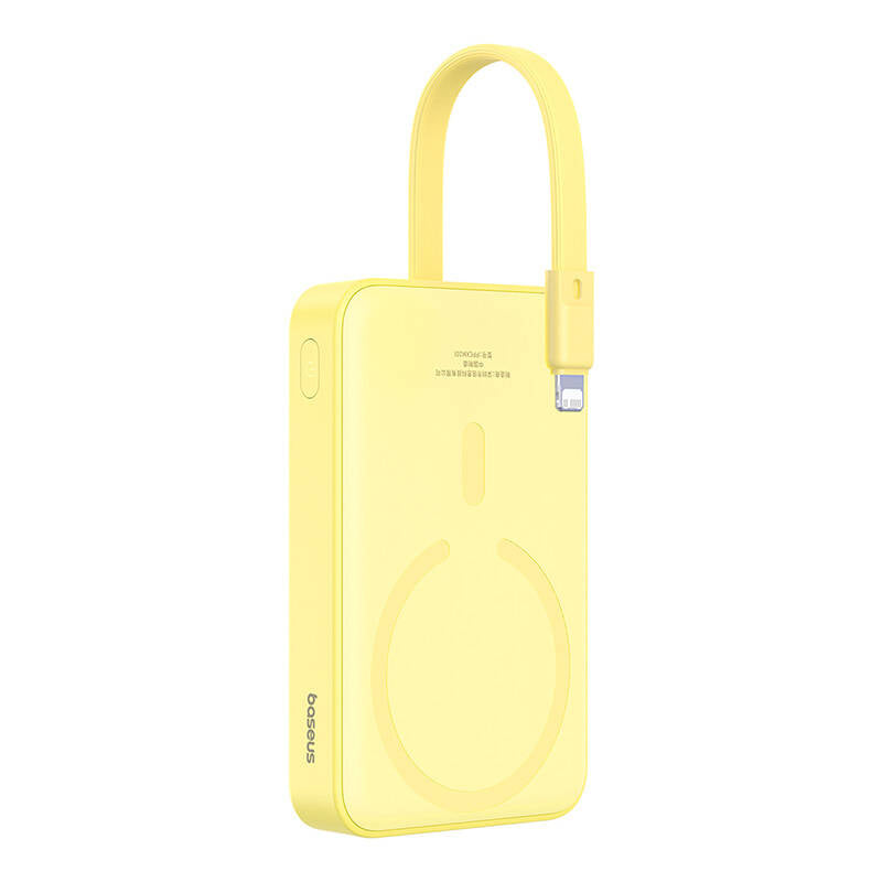 Spoljna bežična baterija Baseus Magnetic Mini, 10000mAh, 20W, PD + FQI, 1 x Lightning - 1 x QI - 1 x USB-C, Žuta P10022109Y23-00