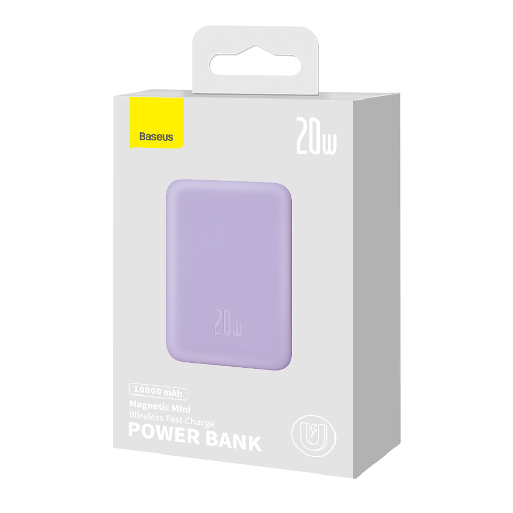 Spoljna bežična baterija Baseus Magnetic Mini, 10000mAh, 20W, PD + FQI, 1 x QI - 1 x USB-C, Ljubičasta PPCX110105
