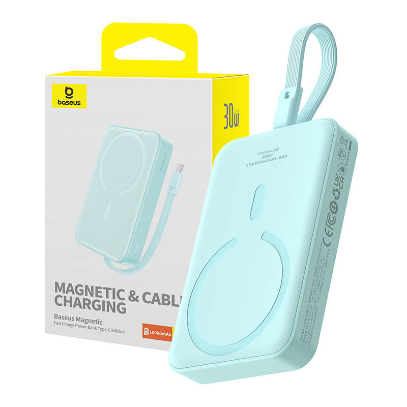 Spoljna bežična baterija Baseus Magnetic Mini, 10000mAh, 30W, PD + FQI, 1 x Lightning - 1 x QI - 1 x USB-C, Plava P1002210B333-00