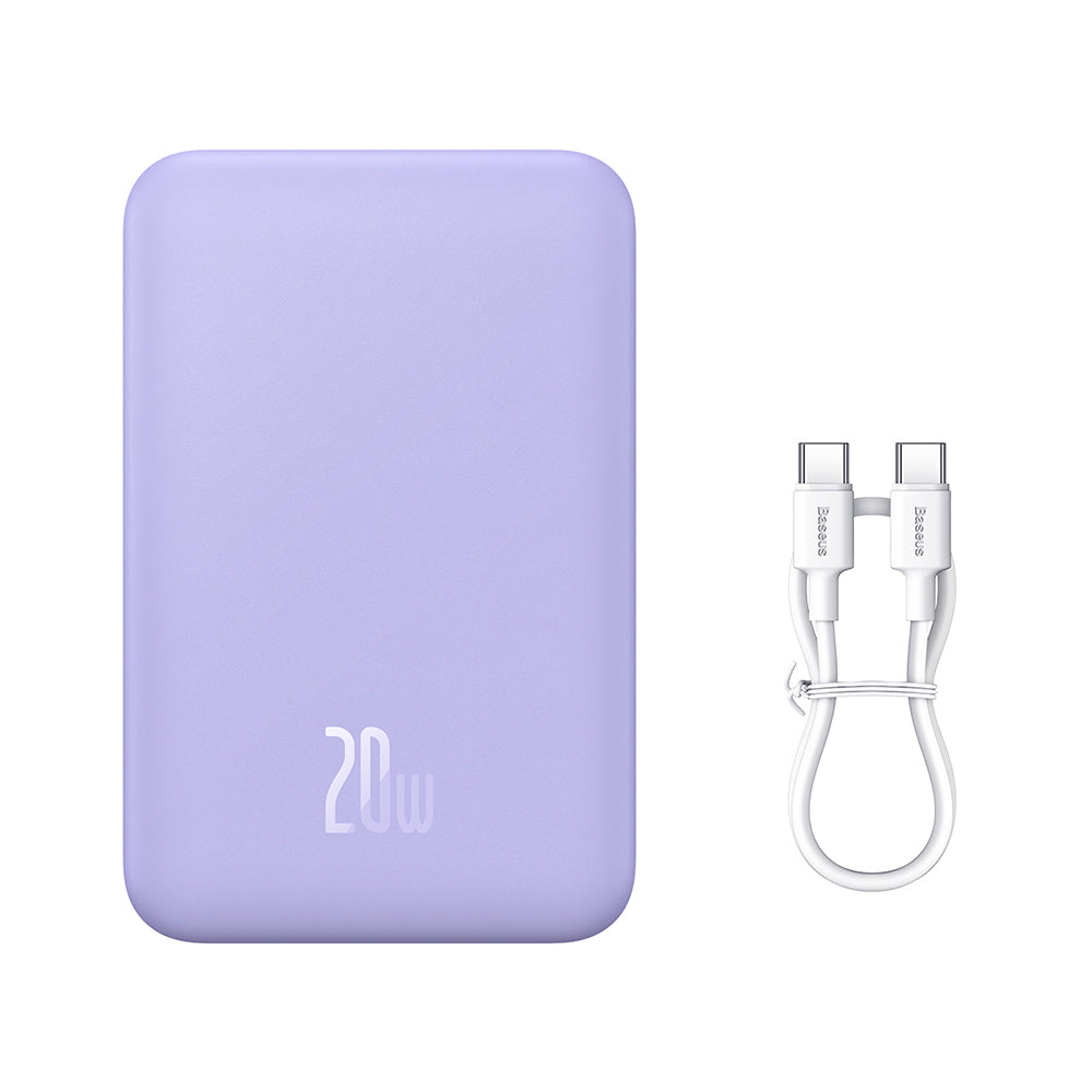 Spoljna Bežična Baterija Baseus Magnetic Mini, 20000mAh, 20W, PD + FQI, 1 x QI - 1 x USB-C, Ljubičasta PPCX150005