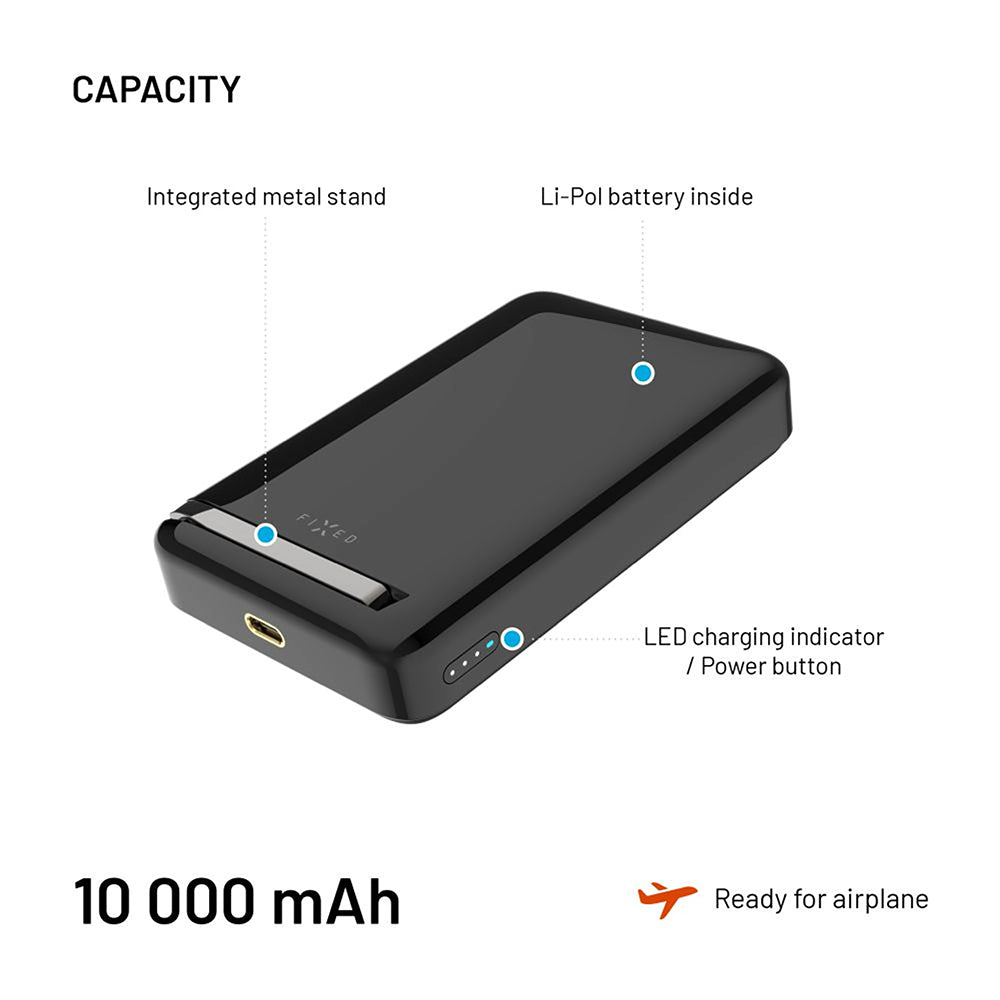 Spoljna bežična baterija Fixed MagZen 10 Pro, 10000mAh, 30W, PD + FQI, 1 x QI - 1 x USB-C, Crna