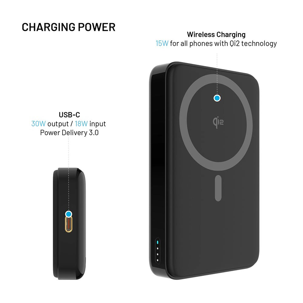 Spoljna bežična baterija Fixed MagZen 10 Pro, 10000mAh, 30W, PD + FQI, 1 x QI - 1 x USB-C, Crna