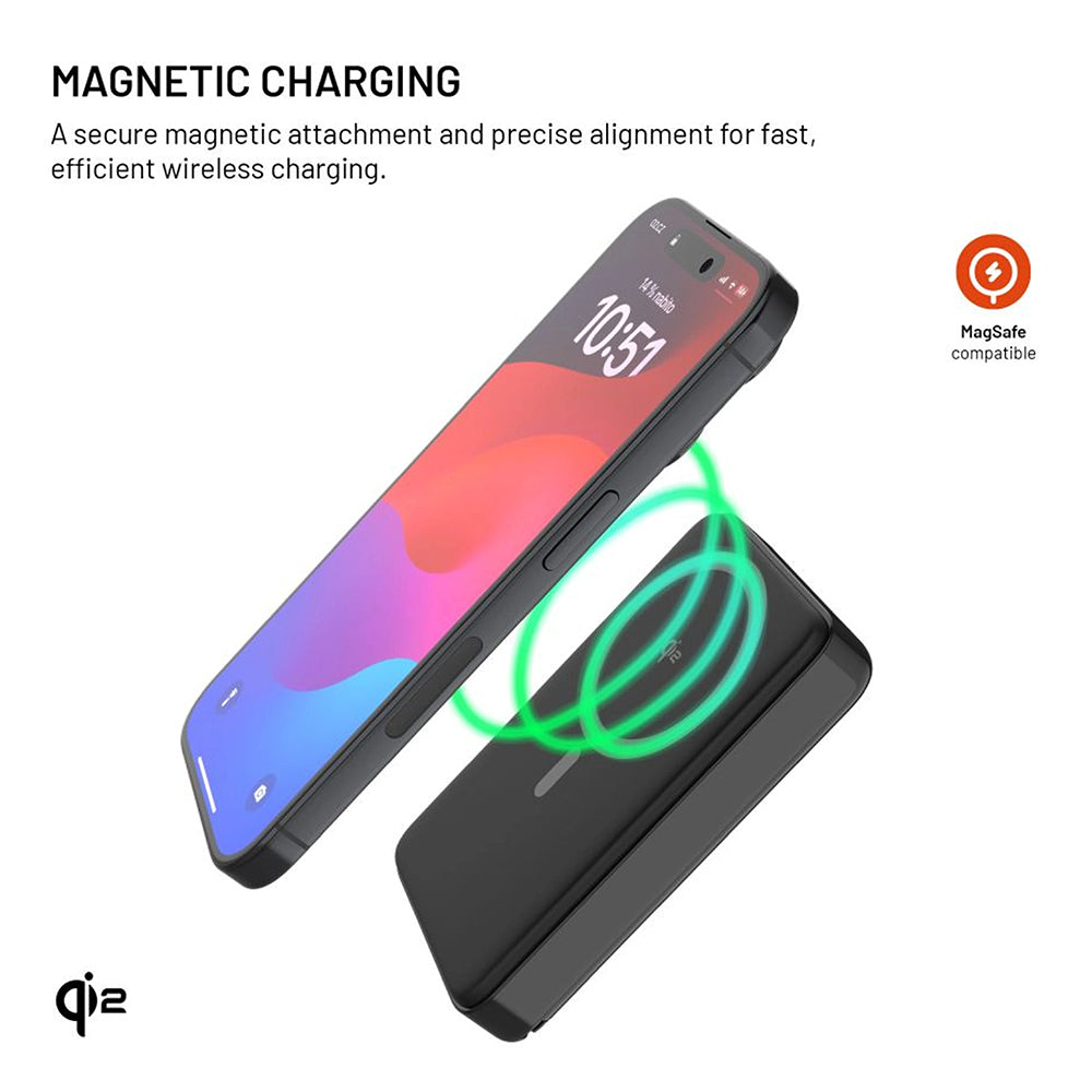 Spoljna bežična baterija Fixed MagZen 10 Pro, 10000mAh, 30W, PD + FQI, 1 x QI - 1 x USB-C, Crna