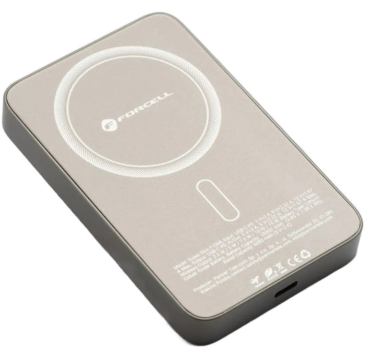 Spoljna baterija Wireless Forcell F5K8, 5000mAh, 15W, PD + FQI, 1 x QI - 1 x USB-C, Zlatna