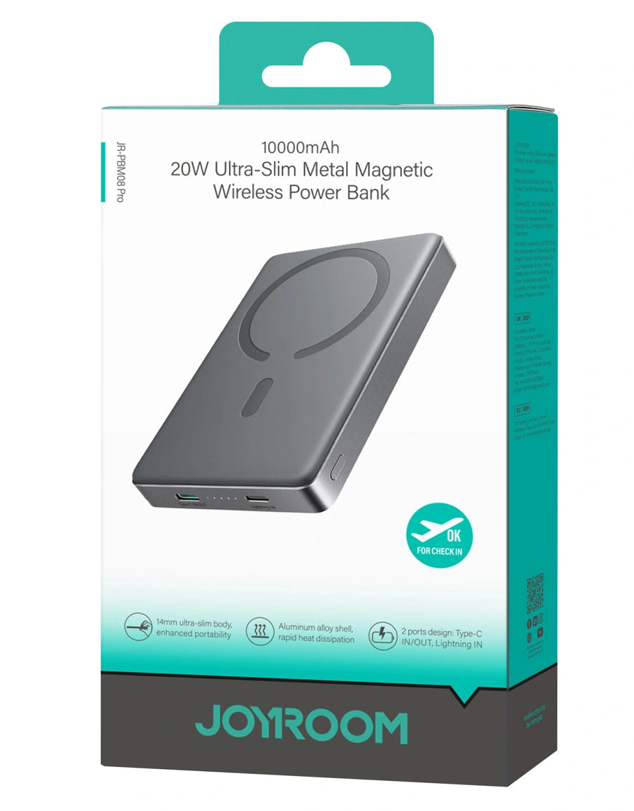 Bežična eksterna baterija Joyroom JR-PBM08 Pro, 10000mAh, 22.5W, PD + FQI, 1 x QI - 2 x USB-C, Siva